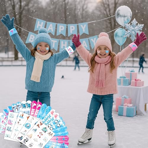72PCS Ice Skating Party Set - 48PCS Temporary Tattoos & 24PCS Slap Bracelets - Fun Winter Sports-Themed Birthday Supplies, Baby Shower Gifts, Classroom Rewards & Party Decor for Kids (Boys & Girls)