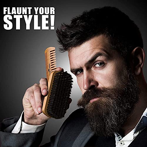 Beard Brush for Men with Beard & Mustache Comb Set, Beard Grooming & Care Kit, Natural Boar Bristle Brush, Dual Action Wood Comb, Grooming Scissors, and Travel Bag, Great Fathers Day, Dad & Men Gifts