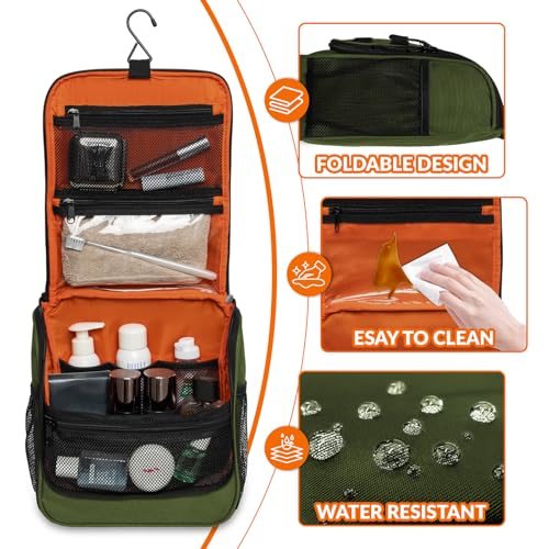 GRIO Tactical Toiletry Travel Bag Men Women,Travel Toiletry Organizer,Hanging Kit Hygiene Bag,Bathroom Essentials Men's Toiletry Bag for Short Trips and camping(Green)