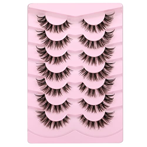 Cluster Lashes 56 Wisps DIY Lashes Natural Look Cat Eye Clear Band Mink Lashes Pack 8-14mm Wispy 3D False Eyelashes by ALICE (Pack of 2)