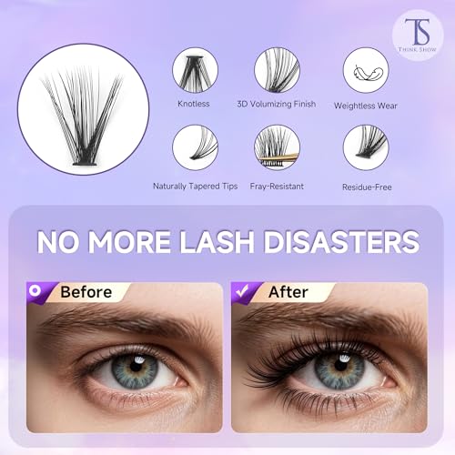 Lash Clusters Kit DIY Eyelash Extension Kit with Bond and Seal 280Pcs Wispy Fluffy Individual Lashes Natural Look D Curl Cluster Lashes 9-16mm Mix Length Reusable False Eyelashes for Beginners