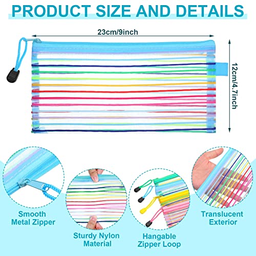 Leelosp 80 Pcs Mesh Zipper Pouch Bulk Pencil Storage Pouch Mesh Cosmetics Bag Toiletry Makeup Bags Employee Appreciation Gift for Office Travel Organization(Elegant Color,9 x 4.7 Inch)