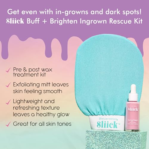 Sliick Buff + Brighten Ingrown Hair Treatment for Bikini Area ? Post Shave Serum & Exfoliating Mitt for Razor Bumps & Dark Spots, Ingrown Hair Serum, 1 fl oz