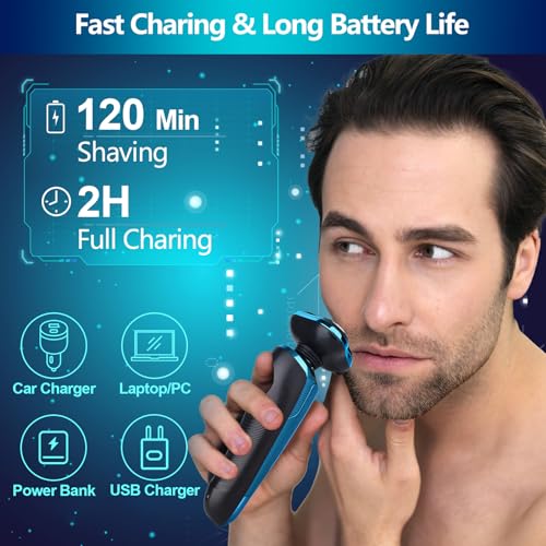 Electric Razor for Men, IPX7 Waterproof 3D Rotary Shaver, Rechargeable Cordless Shaver for Men with Wet/Dry Function & LCD Display, Ideal Shaving Gifts for Husband, Dad, Boyfriend