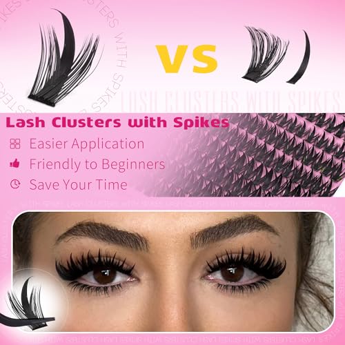 Yawamica Lash Clusters Kit Wispy Eyelash Clusters with Spikes and Bottom Lashes DIY Lash Extension Kit 10-18mm 100D Volume Individual Manga Lashes with 5-7mm Bottom Lash Clusters and Bond and Seal