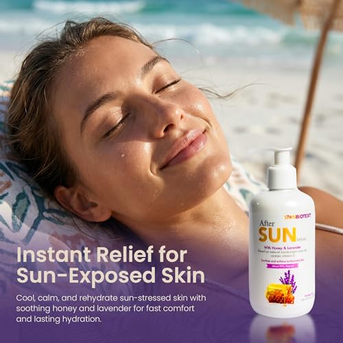 After Sun Lotion with Honey & Lavender ? Hydrating & Soothing Moisturizer for Sunburned Skin ? Natural Aloe Vera, Vitamin E & Jojoba Oil ? Paraben-Free ? 8.45 fl. oz (250ml)