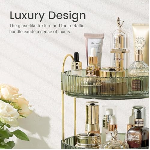 360¡Æ Rotating Makeup Organizer, 3 Tier Spinning Cosmetic Organizer for Vanity & Bathroom Countertop, Holds Tall Skincare Bottles, Perfume & Beauty Accessories ? Clear Green