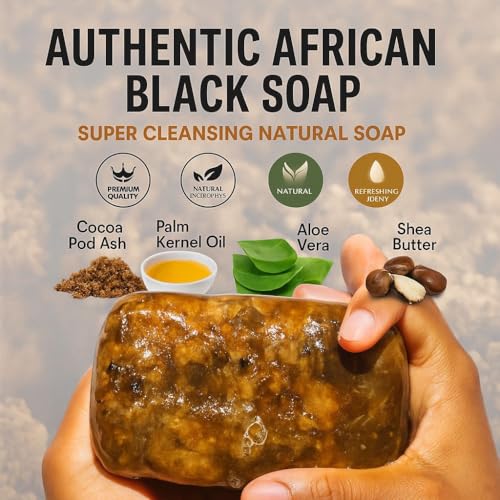 Raw natural authentic organic African black soap bar for acne and dark spots, face and body ghana black african soap scented with mint.