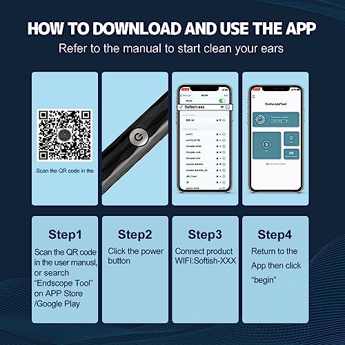 Ear Wax Removal, Ear Cleaner with Camera and Light, Ear Wax Removal Kit with 1296P Otoscope, Ear Cleaning Tool with 6 Ear Spoon, Ear Camera for iPhone & Android Phones,Black