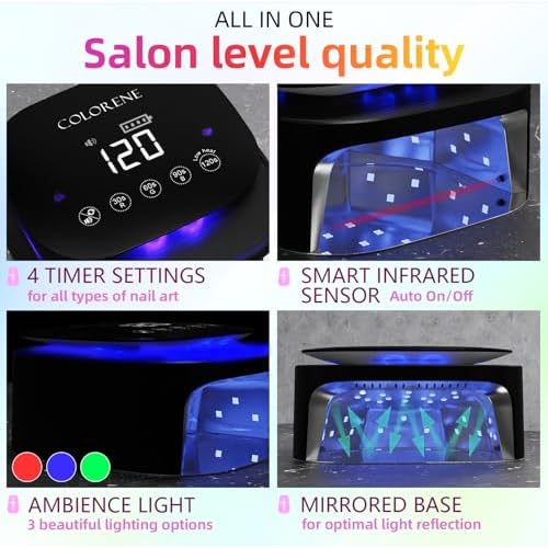 Cordless UV LED Nail Lamp, 60W Rechargeable Nail Dryer Gel Polish Light, Intelligent Auto Sensor LCD Display Nail Lamp, Portable 30 Beads Led Nail Light with 4 Timer Setting (Black)