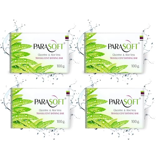 Parasoft Glycerine, Aloe Vera & Vitamin E Translucent Bathing Bar - 100g / 3.53 oz (Pack of 4) | Gentle & Refreshing Daily Cleansing Soap for Soft, Nourished Skin