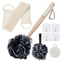 8Pack Bath Brush Set -Shower Loofah Sponge with Long Handled,Natural Loofah Exfoliating Back Scrubber for Shower, Luffa Pouf,Scalp Massager and 4 Hook,Back Scrubber for Shower for Men and Women