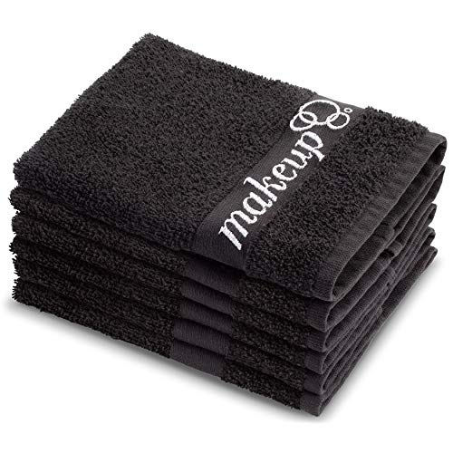 Black Makeup Remover Cloth Towels ? Set of 6 Facial Makeup Eraser Towels 13" x 13" ? Made in Turkey ? Ultra Soft 100% Cotton ? Chic Black Color ? Beautiful Design ? Gentle & Safe on Skin