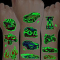 Luminous Race Car Tattoos for Kids - 24 Sheets Glow in The Dark RaceCar Temporary Tattoos for Boys Birthday Party Favors Goodie Bag Fillers