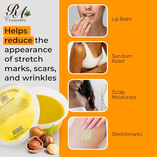 RA Cosmetics 100% Pure African Shea Butter, Golden - Unrefined, Raw African Luxury Head-to-Toe Moisture Miracle for Radiant Skin and Luscious Hair - Sourced from Ghana - 16 oz Jar