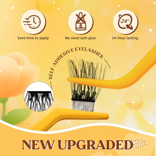 QUEWEL Self Adhesive Lash Clusters Kit, Pre Glued Eyelashes Clusters, 10-16MM Strong Hold Self Adhesive Eyelashes,D Curl Press On Lashes No Glue Needed DIY Lash Extensions Kit at Home(MJ03)