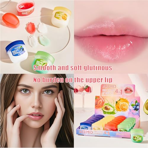 9 PCS Bee Lip Balm Honey Pot, Strawberry Watermelon Cherry Coconut Peach Mint Grape Vanilla, Honey Lip Balm Bulk with Stick, Lip Mask Overnight Hydrating for Dry and Crack