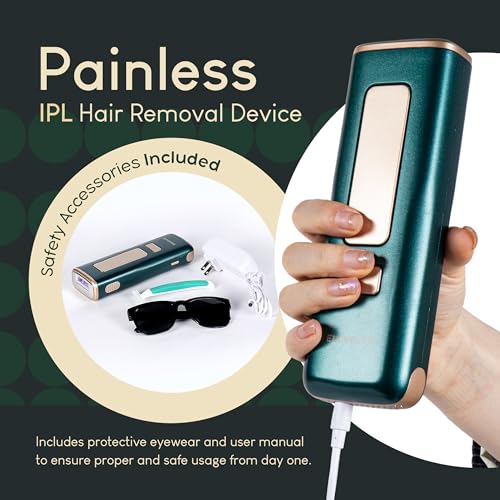 IPL Hair Removal with Ice Cooling System - Hair Remover for Women & Men with 5 Energy Levels, Unlimited Flashes & Corded Operation - Full Body Use - Includes Razor and Protective Eyewear