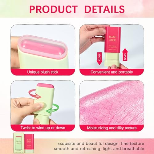 Multi-Use Makeup Blush Stick,Beauty Solid Moisturizer Stick,Waterproof Natural Nude Makeup,Tinted Solid Moisturizer Stick for Eyes Lips Cheek(2#Hot Red)