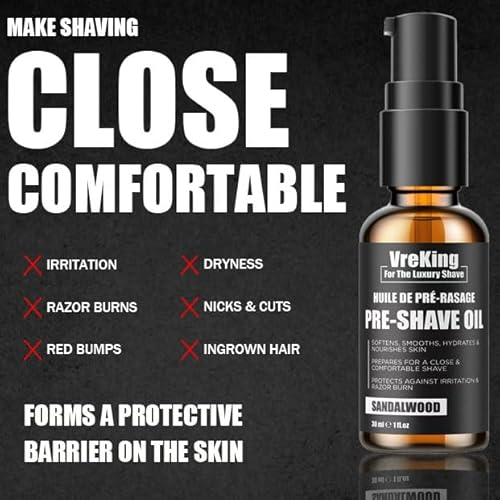 Pre Shave Oil For Men, Men Beard Pre Shaving Oil For Men For Safety Razor & Straight Razor, Pre-Shave Oil Men For Smooth Shave, Protects Against Irritation & Razor Burn, Sandalwood, 30ml