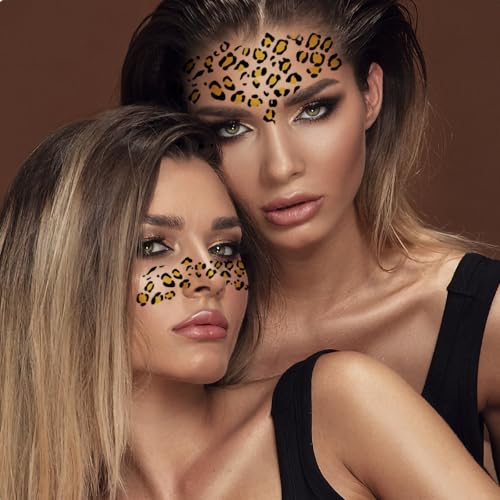5 Sheets Leopard Print Temporary Tattoos, Gold Design for Halloween - Waterproof Fake Tattoo Stickers for Adults & Kids