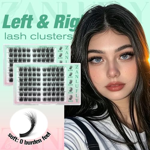 zanlufly Cat Eye Lash Clusters Pre-mapped Eyelash Clusters Wispy Cluster Eyelash Extensions Left Right Individual Lashes Fox Eye Cluster Lashes Light volume Lash Extension (Thin Soft,8-16mm)