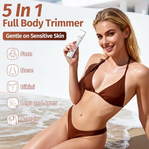 Bikini Trimmer for Women,5-in-1 Electric Razors for Women,Electric Shaver for Women's,IPX7 Waterproof Trimmer for Men Legs,with 5 Replaceable Blade Heads,USB Recharge Dock£¨White£©