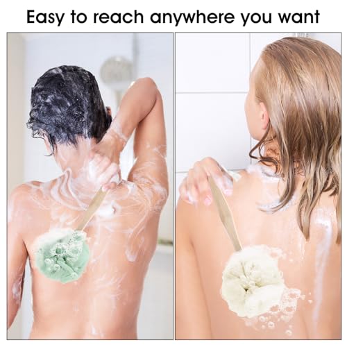 8 Pack Large Bath Puff Loofah Sponge with Long Handle Shower Loofah, Bath Body Back Brush