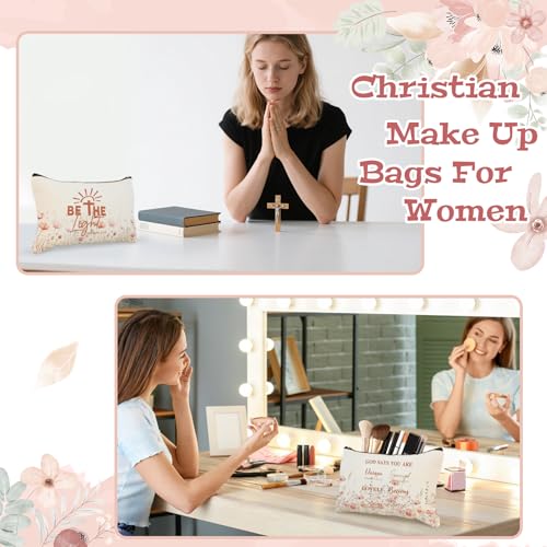 24 Pcs Christian Floral Makeup Bags Bulk for Women Bible Verse Cosmetic Bags with Zipper Inspirational Wildflower Canvas Travel Pouch Christian Gifts for Motivational Cosmetics Organizer Supplies