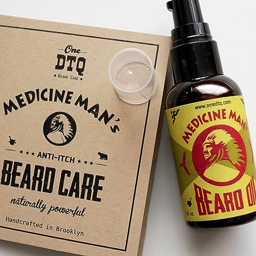 OneDTQ Medicine Man's Anti-itch Beard Oil 2 FL OZ - 100% Natural & Organic Leave-In Conditioner for Men