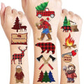 96PCS Lumberjack Temporary Tattoos Themed Woodland Camping Hunting Birthday Party Favors Decorations Supplies Buffalo Plaid Bears Stickers Gifts For Boys Girls Kids School Prizes Carnival Christmas