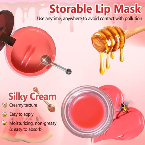 Bee Lip Balm Honey Pot, 4pcs Propolis Lip Mask Overnight Moisturizing Fruity Lip Balm with Stick, Hydrating Prevention Dry and Cracked Lip Scrubs Exfoliator Lip Care