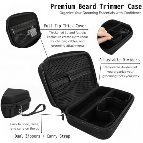 Beard Trimmers Case, Hair Clipper Shaving Hard Travel Case Compatible with Norelco Multigroom Series 9000/7000/5000/3000, OLOV, Ufree, Oneblade, Electric Body Shaver and Accessories -Black