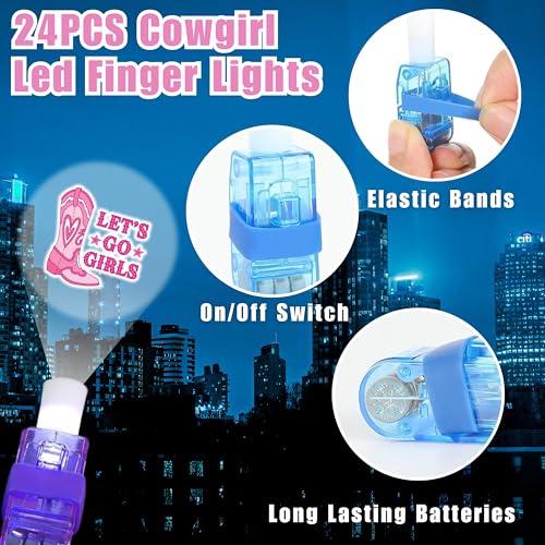 72 PCS Cowgirl Party Favors ? 48 PCS Luminous Tattoos & 24 PCS LED Finger Lights Combo ? Birthday Goodie Bag Fillers, Party Supplies, Gifts Light Up Toys Glow In The Dark for Boys and Girls