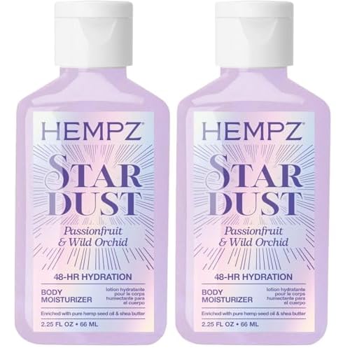 Hempz NEW Mini Star Dust Body Lotion, Iridescent Glow Shimmer, Passionfruit and Wild Orchid, Hydrating and Nourishing Moisturizer, 2.25 fl.oz. (Pack of 2)