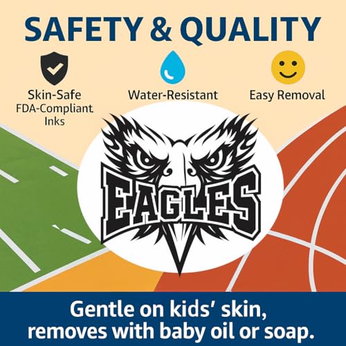 Eagle Mascot Temporary Tattoos ? 25-Pack Pre-Cut Skin-Safe Tattoos ? School Spirit Party Favors, Sports Events, and Classroom Prizes ? FDA Compliant