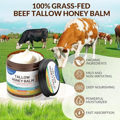 Beef Tallow for Skin - 100% Grass Fed - Whipped Tallow and Honey Balm£¬Moisturizer Cream for Face & Body -Natural Organic Formula for Dry & Sensitive Skin (Citrus Breeze) (4 oz)