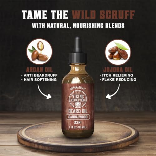 Viking Revolution Sandalwood Beard Oil, Body Lotion and Dedodorant for Men - Oil Softener and Moisturizes 1oz, Body Lotion for Hydrated and soft skin 8oz, Deodorant Men Aluminum Free 2.65oz