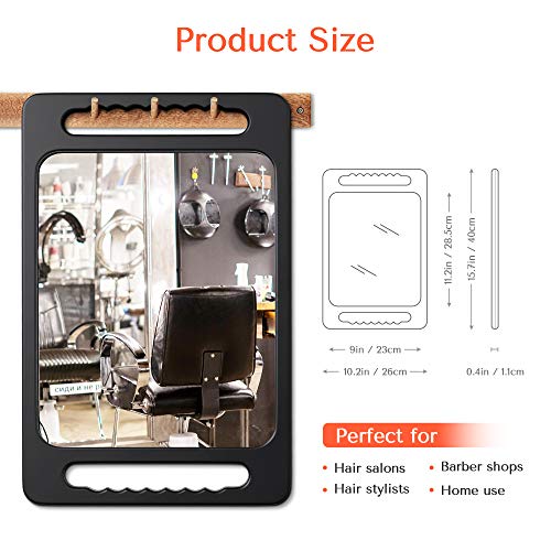 TASALON Unbreakable Hand Mirror with Double Handle - Large Handheld Barber Design for Hair and Beauty Salon - Durable Hand Held for Barbershop - Lightweight Haircut Mirror with Double Handgrip