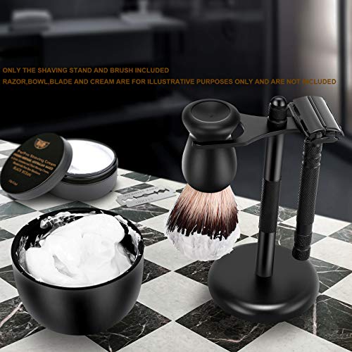 Deluxe Black Shaving Razor Stand Holder with Shaving Brush Kit,Compatible with Gillette Razor and Cartridge Razor,Safety Razor,Badger Shaving Brush