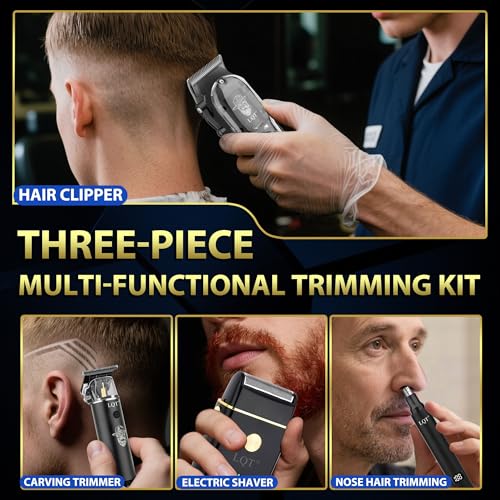 Men's Professional Hair Clipper & Trimmer Set with LED Display, Zero-Gap T-Blade, Cordless Nose Hair Trimmer, Electric Foil Shaver, Rechargeable Grooming Kit, Suitable for Barber Shops & Home Use
