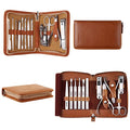 FAMILIFE F03 Manicure Set, Pedicure Kit Nail Clipper Set 13pcs Professional Men Grooming Kit and 11 in 1 Stainless Steel Pedicure Tools Kit Grooming Kit with Portable Brown Leather Travel Case