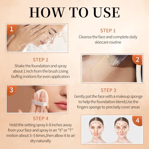 Airbrush Foundation with Airbrush Setting Spray for Makeup,Long-lasting Waterproof,Buildable Coverage,Lightweight Comfortable,Moisturizing Foundation Makeup (02 Beige)