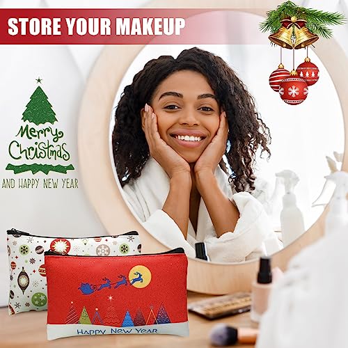Sweetude 20 Pcs Bulk Christmas Makeup Bags for Women Xmas Theme Cosmetic Pouch Travel Toiletry Organizer Santa Snowman Reindeer Holiday Gift for Family Friends Schoolmates10 Style