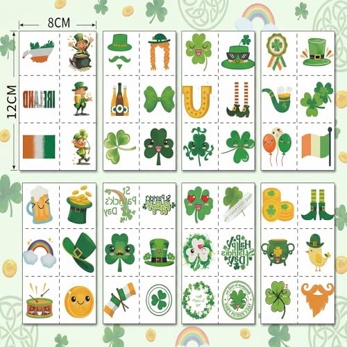 St Patricks Day Accessories Glitter Shamrock Stickers ? 8 Sheet Shamrock Temporary Tattoo St. Patrick¡¯s Face Stickers for Body & Face, Party Favors Decorations