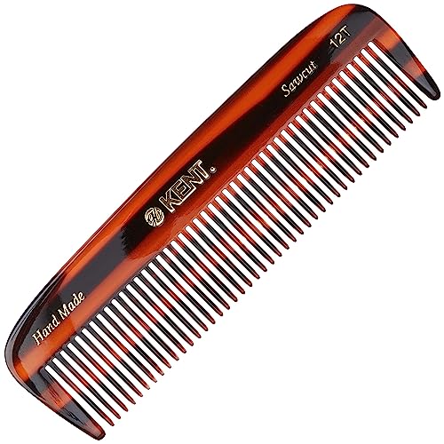 Kent 12T Wide Tooth Detangling Comb - Handmade Pocket Comb for Thick, Curly, and Wavy Hair, Large Tooth for Grooming Hair, Beard, and Mustache - Saw-Cut and Hand Polished