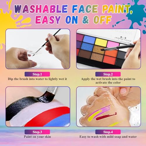 Face Painting Kit Non-toxic Body Paint Washable 18 Colors Facepaint Makeup Kit for Adults with 10 Face Paint Brushes for Halloween Party Cosplay Makeup (Color 001)
