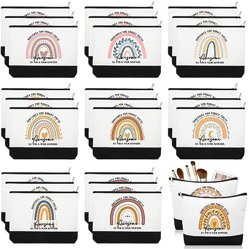 Sieral 30 Pcs Rainbow Canvas Makeup Bags Bulk Employee Appreciation Gifts Inspirational Womens History Month Cosmetic Bags Thank You Gift for Nurse Teacher Coworker Office Must Haves(Cute)
