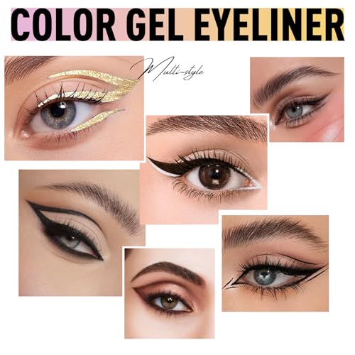 4 Colors Gel Eyeliner Pencil, Waterproof Brown Eyeliner Matte Shimmer Smooth Waterline Eyeliner Pen Gel Cream Texture Highly Pigmented Long Lasting Buildable Eyeliner, Black, Brown, White, Gold