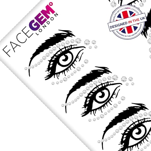 Face Gems ? Face Jewels - Self-Adhesive Rhinestone Face Jewels for Makeup, Party & Rave Looks - Eye Gems, Face Glitter, Festival Face Gems, Glitter Tattoo, Self- Adhesive Festival Gems (Clear)